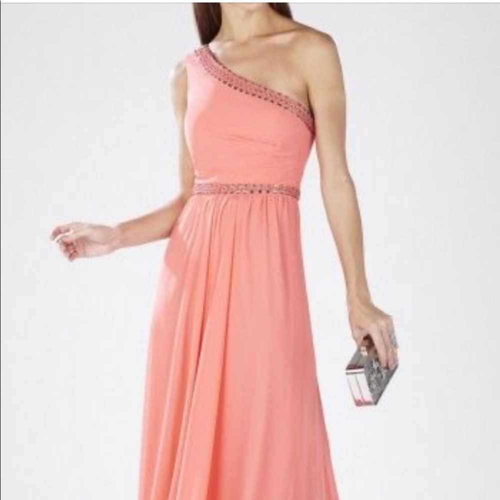 Danielle BCBG one shoulder embellish- coral